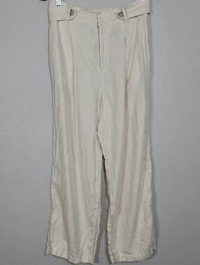 Nicole Miller Linen Cropped Pants Size 4 Small Ivory High Rise Coastal Beachy